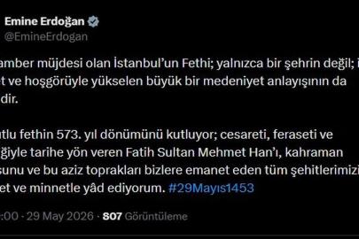 Emine Erdoğan'dan İstanbul'un Fethi'nin 573. Yıl Dönümü Mesajı