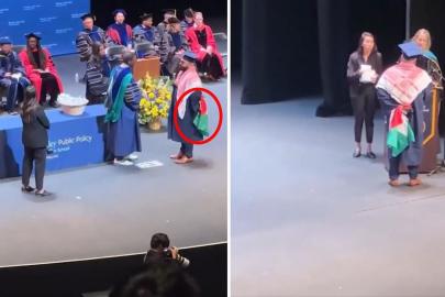 Filistin bayrağıyla sahneye çıkan öğrenciye diploması verilmedi