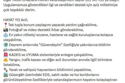Bakan Çiftçi: HAYAT 112 Acil uygulamasını indiren vatandaş sayısı 552 bin 150'ye ulaştı