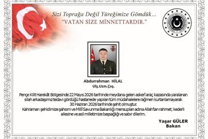 Bakan Güler'den Şehit Uzman Çavuş Abdurrahman Hilal İçin Taziye Mesajı
