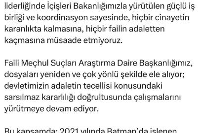 Bakan Gürlek: 2021 yılında işlenen Mehmet Şirin Çelik cinayeti aydınlatıldı