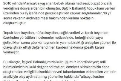 Bakan Gürlek: Bebeğini çöpe bıraktığı tespit edilen şüpheli ve kardeşi hakkında gözaltı kararı verildi