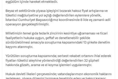 Bakan Gürlek: Beyaz et sektöründeki 13 şirkete denetim kayyımı atandı