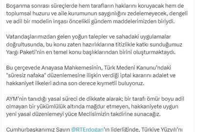 Bakan Gürlek'ten 'süresiz nafaka' düzenlemesinin iptaline ilişkin açıklama