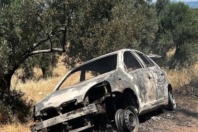 Balıkesir'de otomobilde başlayıp zeytinliğe sıçrayan yangın söndürüldü