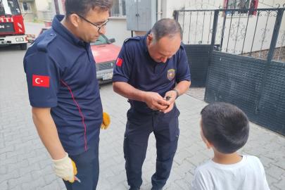 Çorum'da binanın çatısına sıkışan kırlangıç itfaiye ekiplerince kurtarıldı