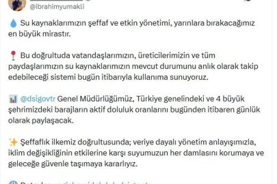 DSİ, barajların aktif doluluk oranlarını günlük paylaşacak