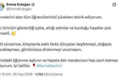 Emine Erdoğan'dan öğrencilere karne mesajı: 'İçinizdeki öğrenme aşkı canlı kalsın'