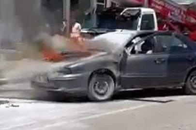 Erzurum'da Otomobilin Motor Bölümünde Yangın Çıktı