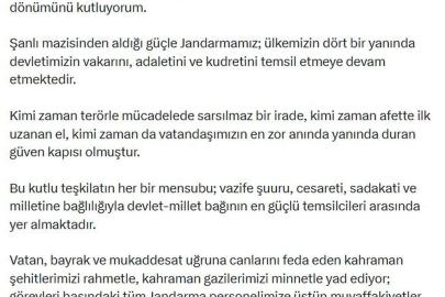 İçişleri Bakanı Çiftçi’den Jandarma’nın 187. Yılına Anlamlı Kutlama Mesajı