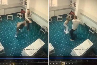 Yurtta kan donduran görüntüler! Küçücük çocuğu tekme tokat dövdü